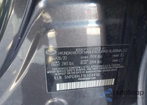 2020 Hyundai Elantra Sel из США, поврежденный, VIN 5NPD84LF9LH584116